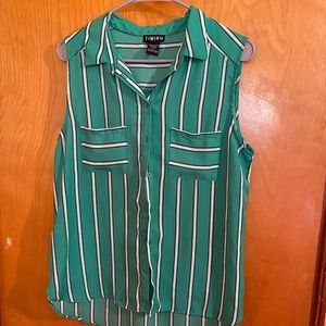 Women's sleeveless button up striped green top